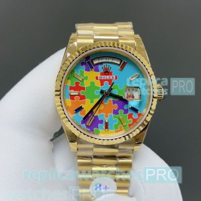 8+ Factory Luxury replica new Rolex Day-Date Counterweight 36mm Puzzle Dial 3255 watch 